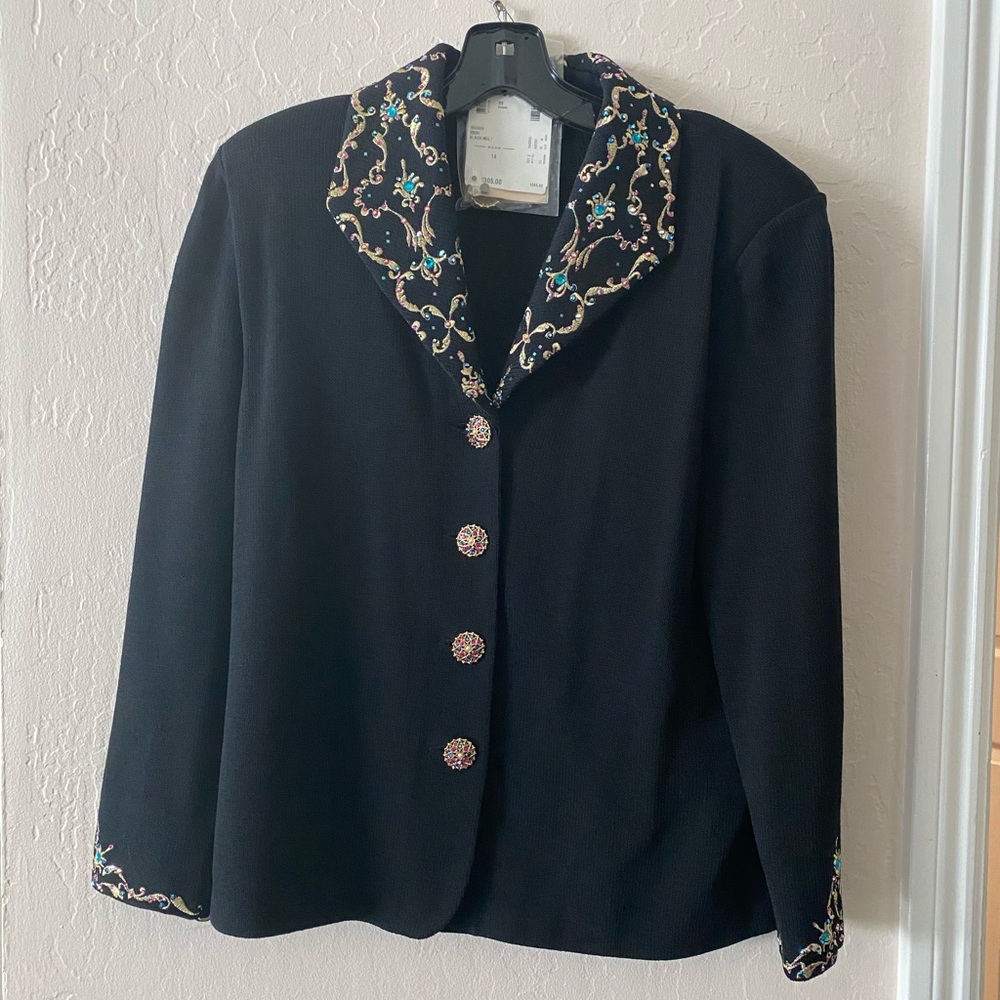 St. John Evening Marie Gray Black Jacket Size 14